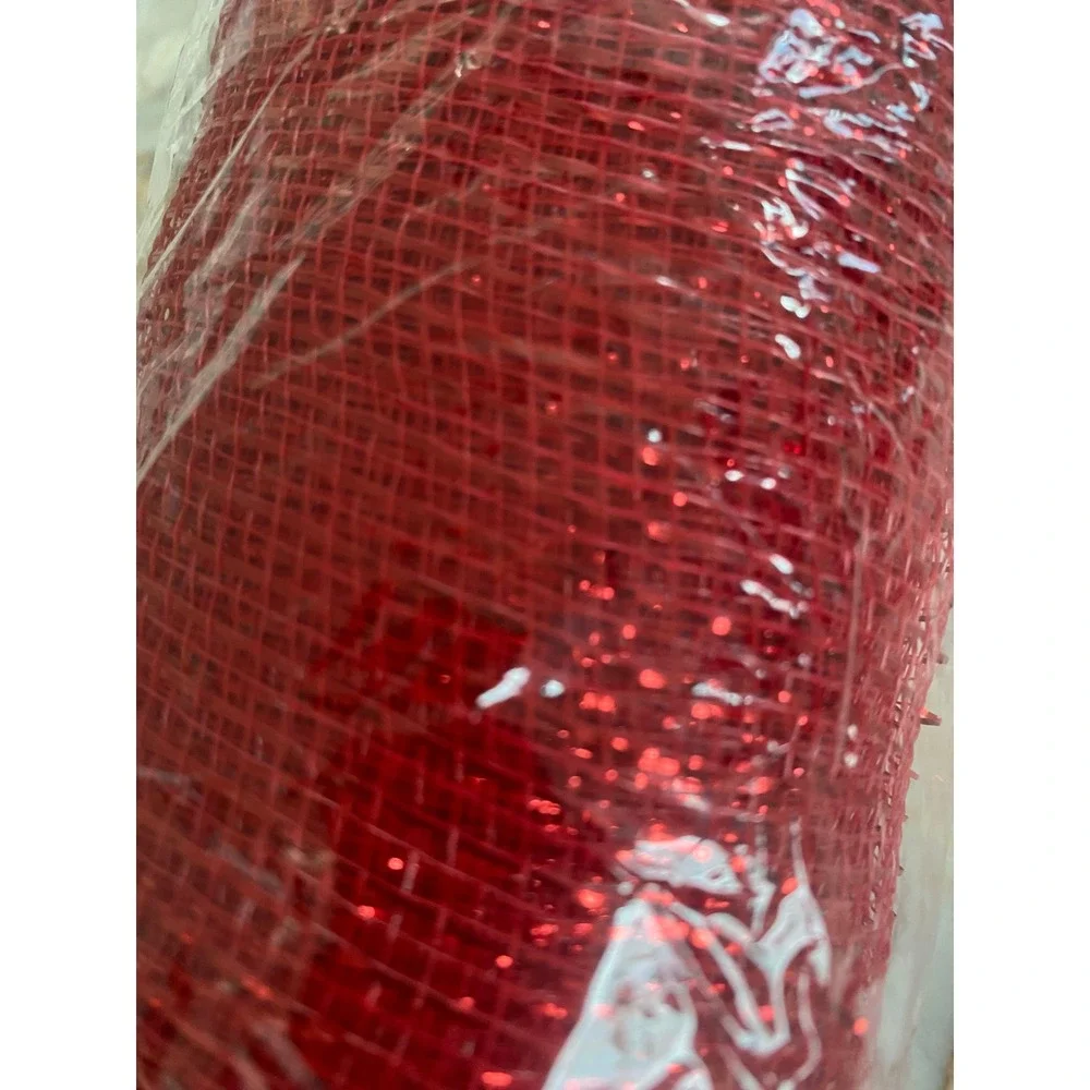 SCM designs Red Decorative Mesh Ribbon 21 Inch x 10 Yards Sparkle Metallic Roll